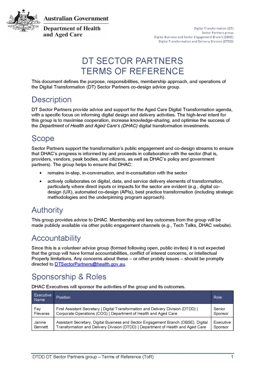 Digital Transformation sector partners – Terms of reference
