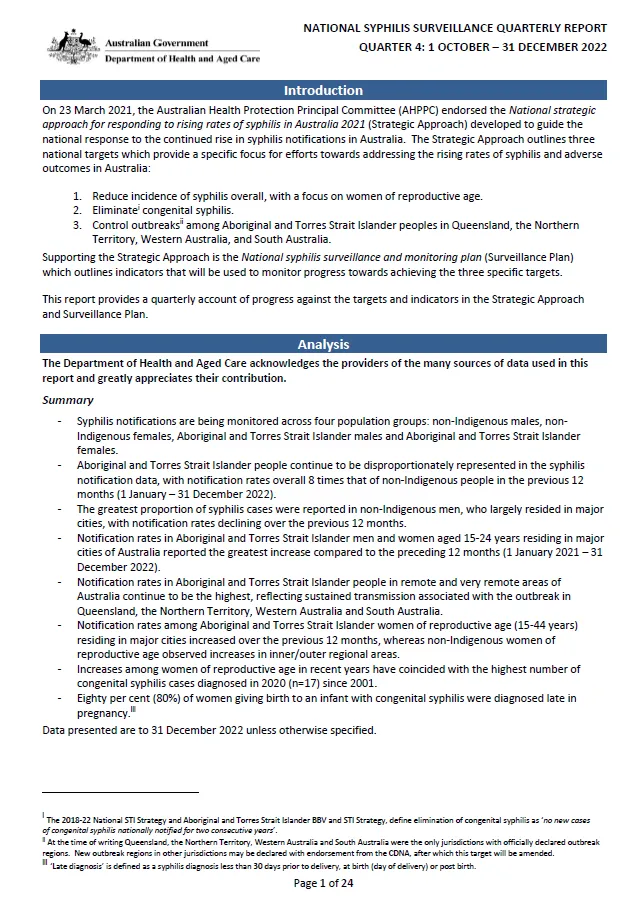 National syphilis surveillance quarterly report – October to December 2022