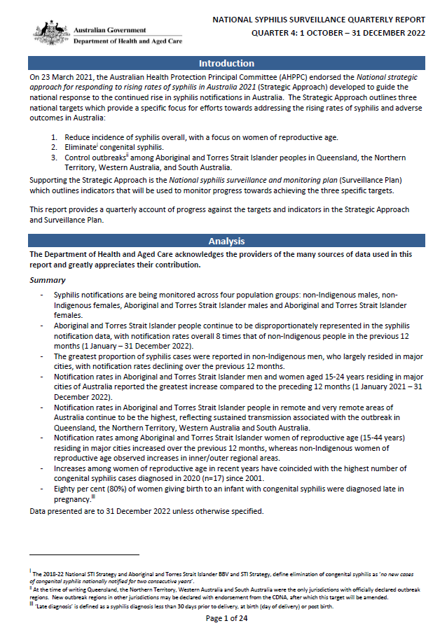 National syphilis surveillance quarterly report – October to December 2022