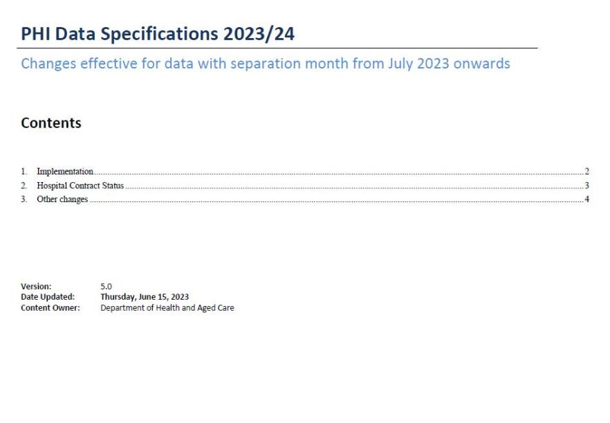 Changes in HCP and PHDB data specifications – 2023–24