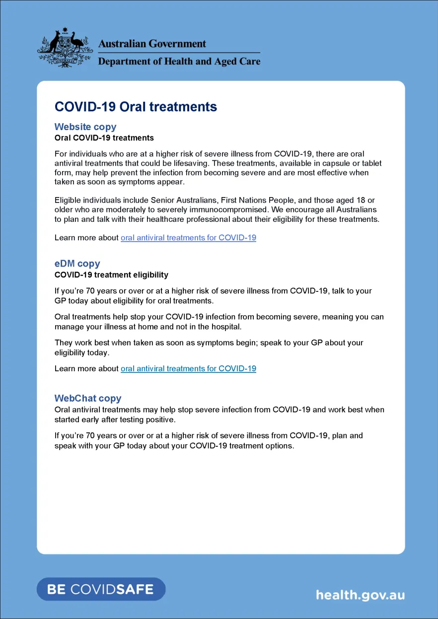 COVID-19 oral treatments – Website, eDM and WebChat