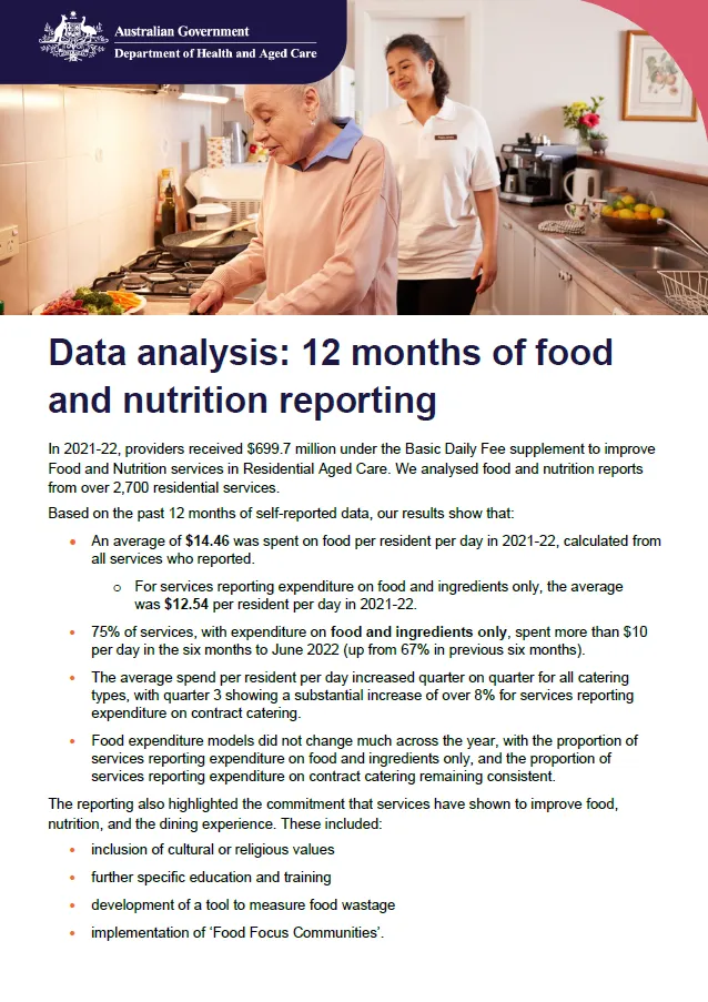 Data analysis – 12 months of food and nutrition reporting