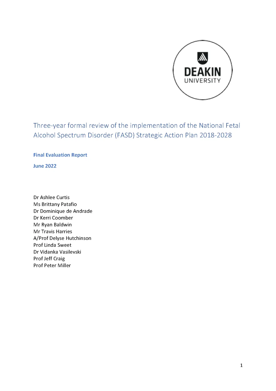 National Fetal Alcohol Spectrum Disorder (FASD) Strategic Action Plan 2018-2028 – Three-year implementation review