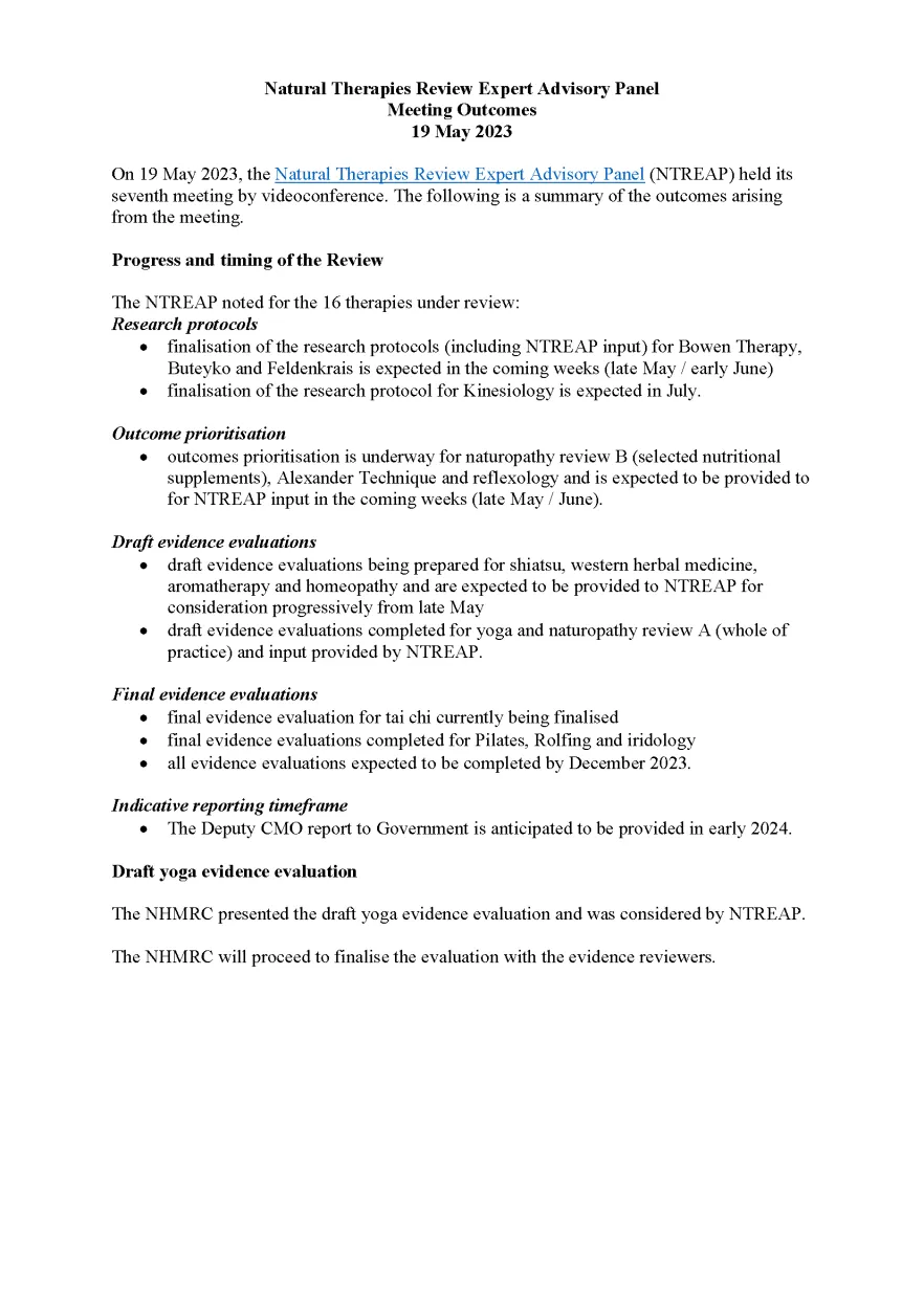 NTREAP Meeting Outcomes - 19 May 2023 