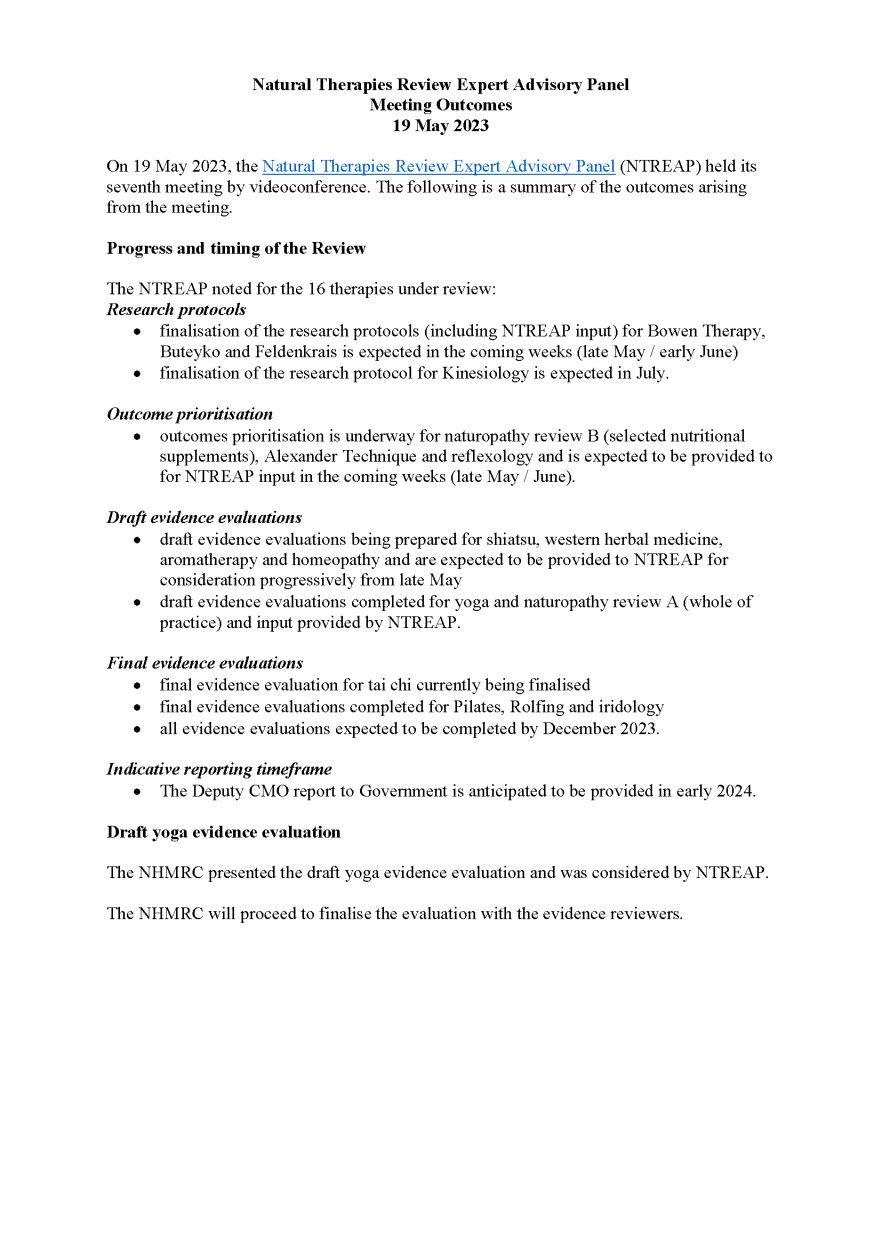 NTREAP Meeting Outcomes - 19 May 2023 