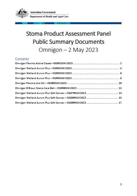 Stoma Product Assessment Panel – Public summary documents – Omnigon (May  2023)