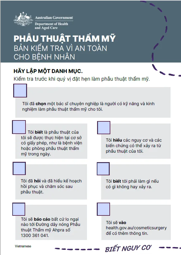 Patient safety checklist cover image in Vietnamese