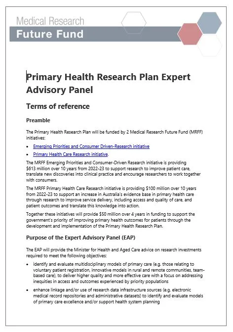 Primary Health Research Plan Expert Advisory Panel terms of reference.PDF