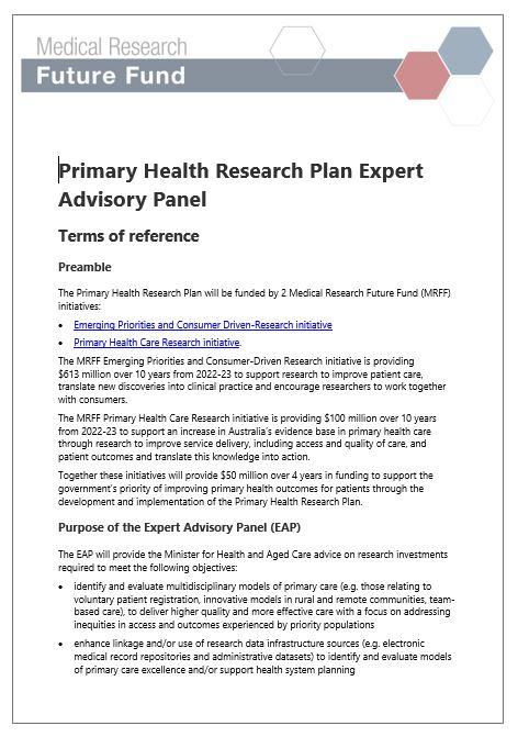 Primary Health Research Plan Expert Advisory Panel terms of reference.PDF