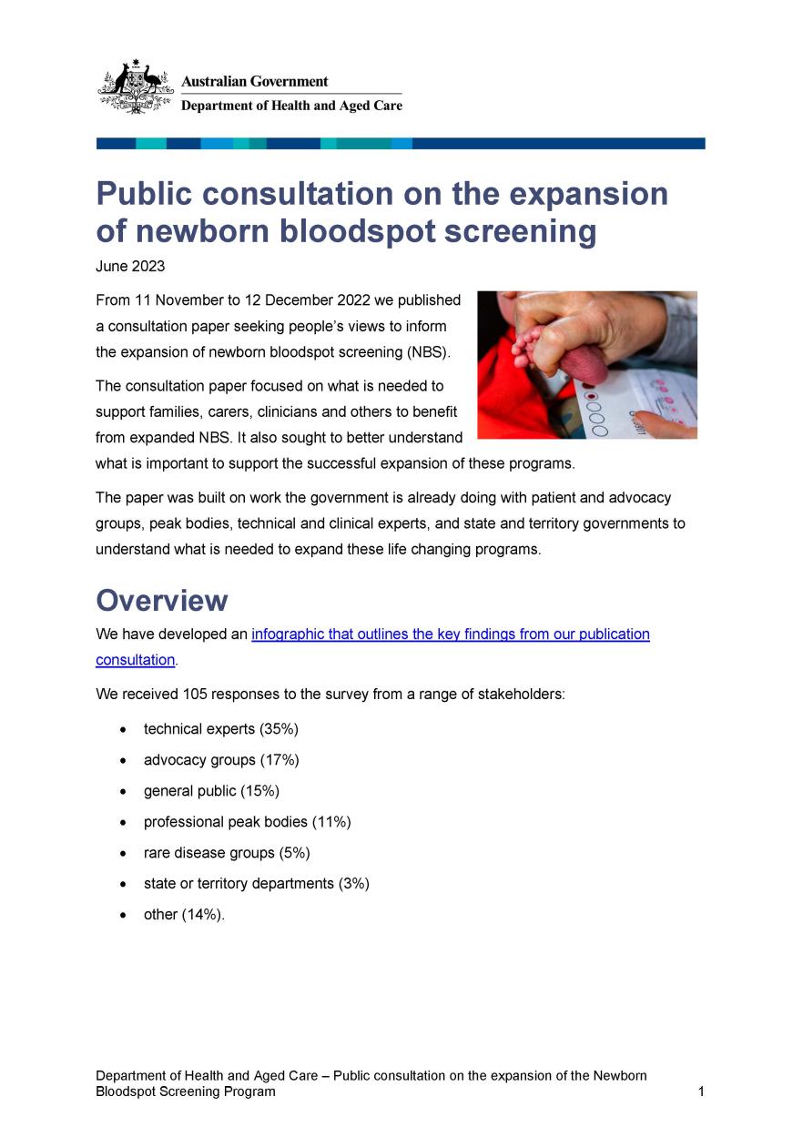 Public consultation on the expansion of newborn bloodspot screening