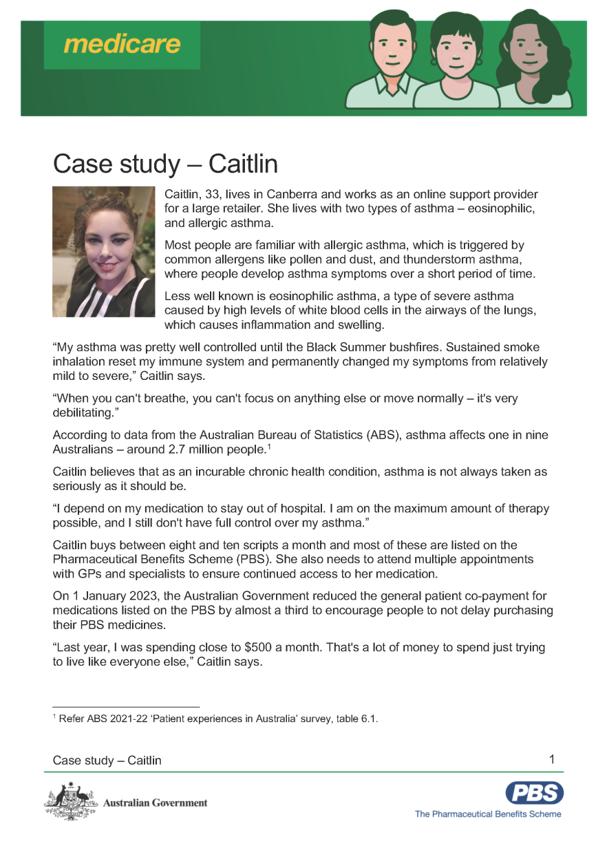 Save more on your PBS medicines – Caitlin case study
