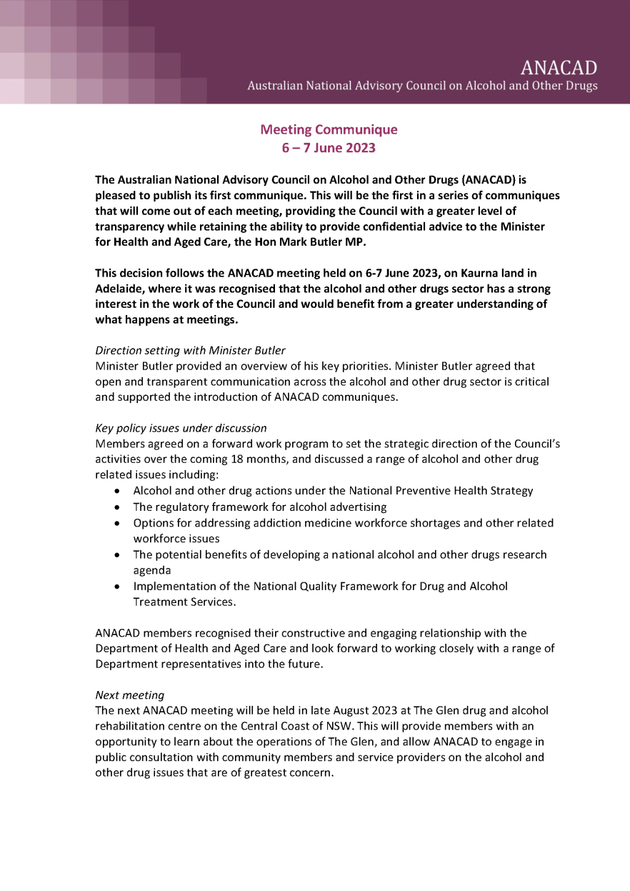ANACAD Communique – June 2023