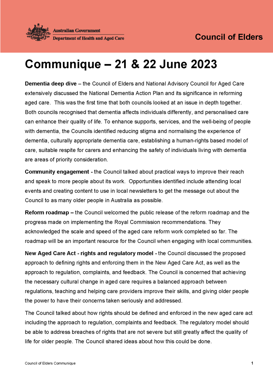 Council of Elders communique – 21 and 22 June 2023