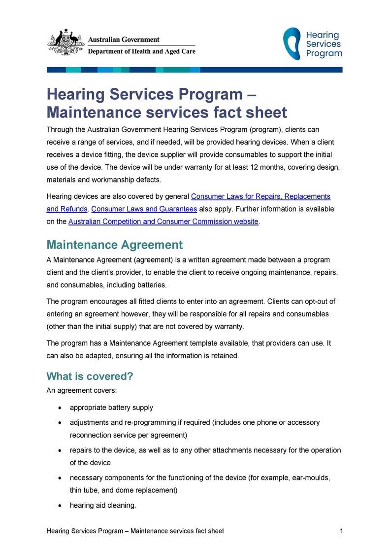Hearing Services Program maintenance services fact sheet