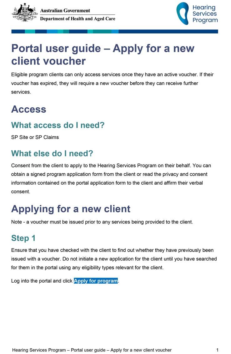 Hearing Services Program portal user guide – Apply for a new client voucher