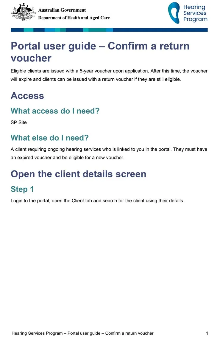 Hearing Services Program portal user guide – Confirm a return voucher