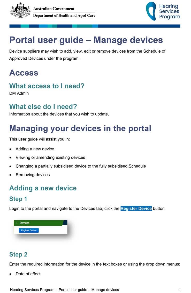 Hearing Services Program portal user guide – Manage devices