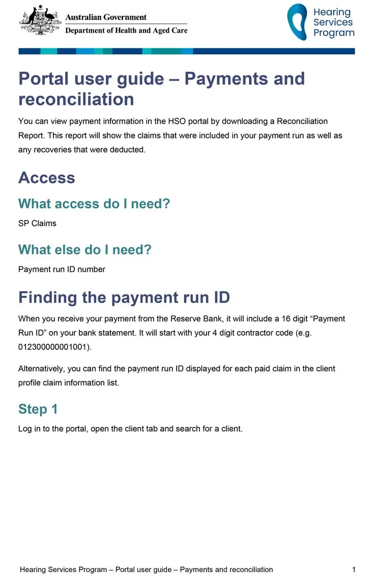 Hearing Services Program portal user guide – Payments and reconciliation