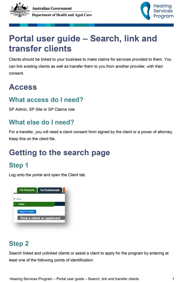 Hearing Services Program portal user guide – Search, link and transfer clients