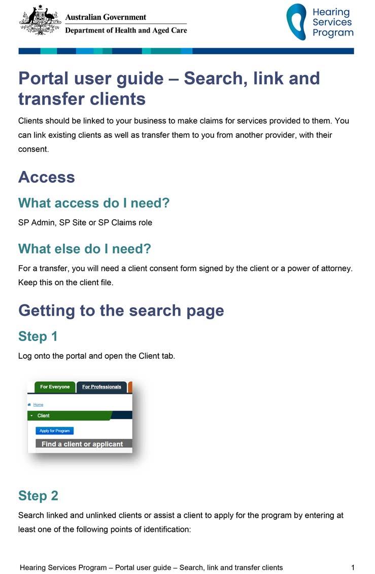 Hearing Services Program portal user guide – Search, link and transfer clients