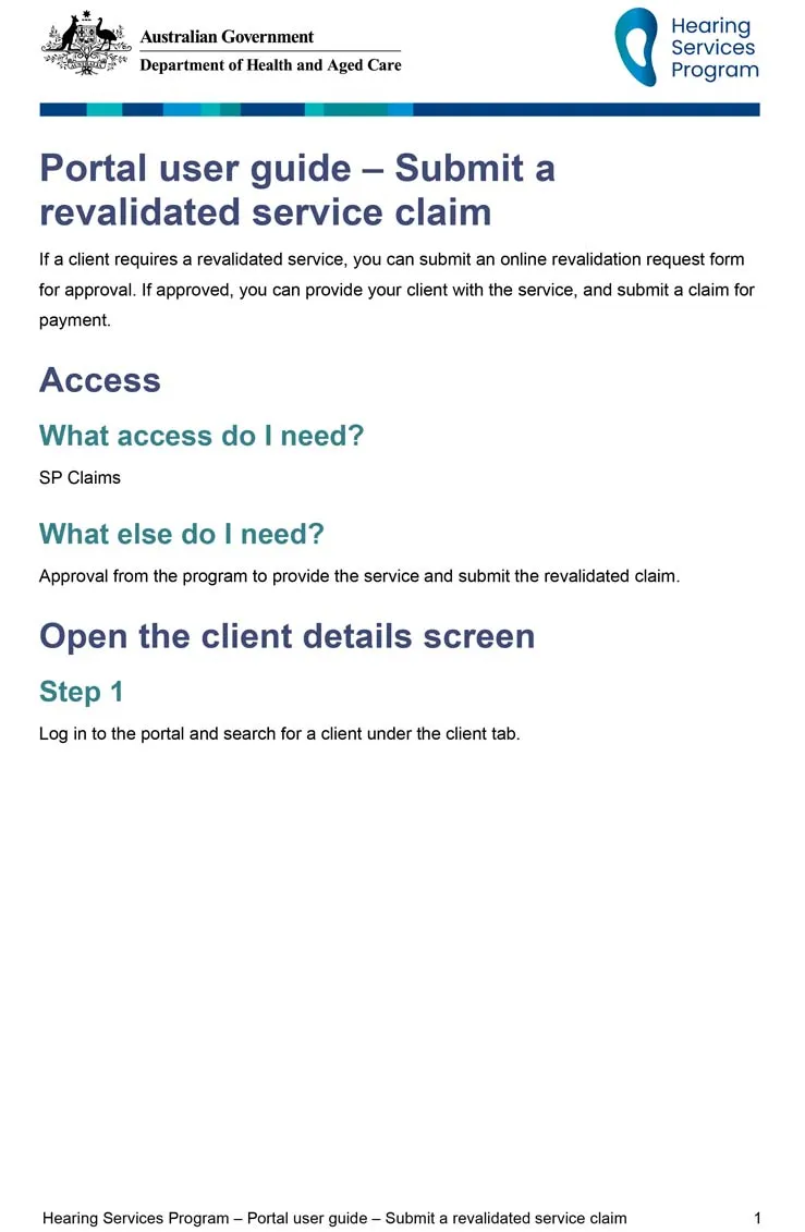 Hearing Services Program portal user guide – Submit a revalidated service claim