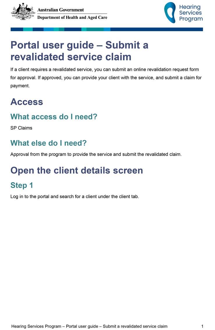 Hearing Services Program portal user guide – Submit a revalidated service claim