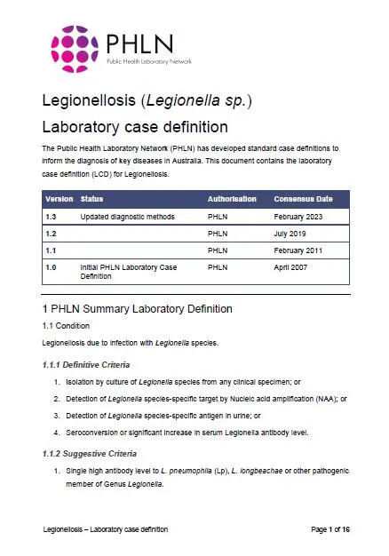 Legionellosis – Laboratory case definition