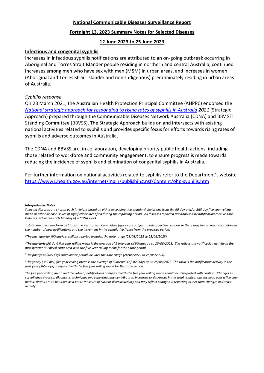 National Notifiable Diseases Surveillance System (NNDSS) fortnightly reports – 12 June 2023 to 25 June 2023