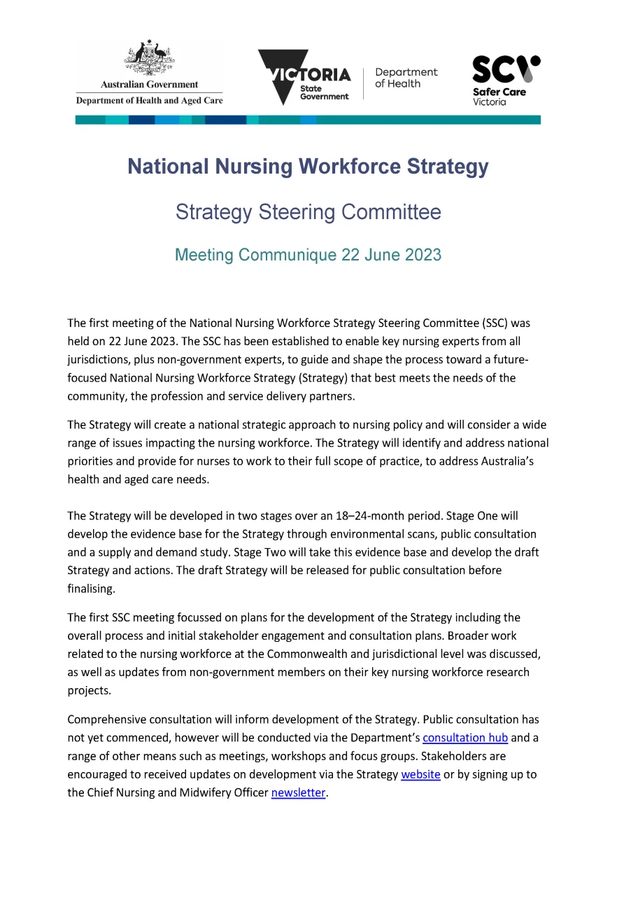 National Nursing Workforce Strategy - communique 22 June 2023