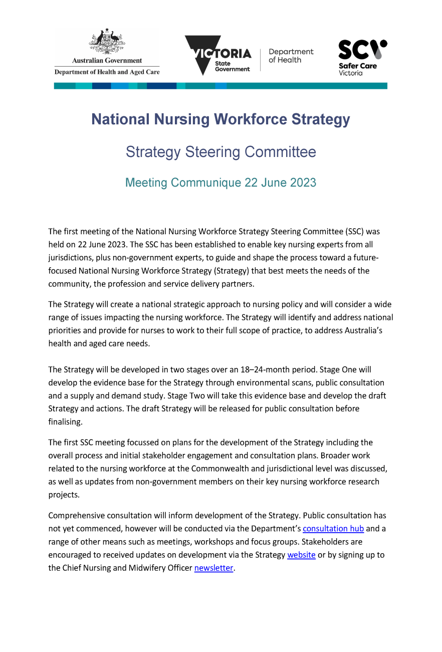 National Nursing Workforce Strategy - communique 22 June 2023