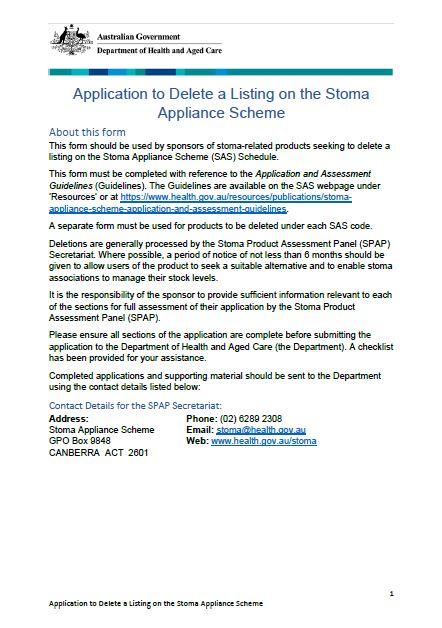 Stoma Appliance Scheme application to delete a listing on the schedule 