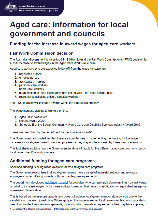 Aged care: Information for local government and councils