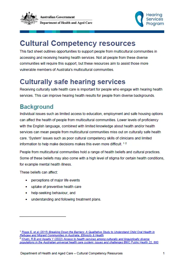 Hearing Services Program cultural competency resources