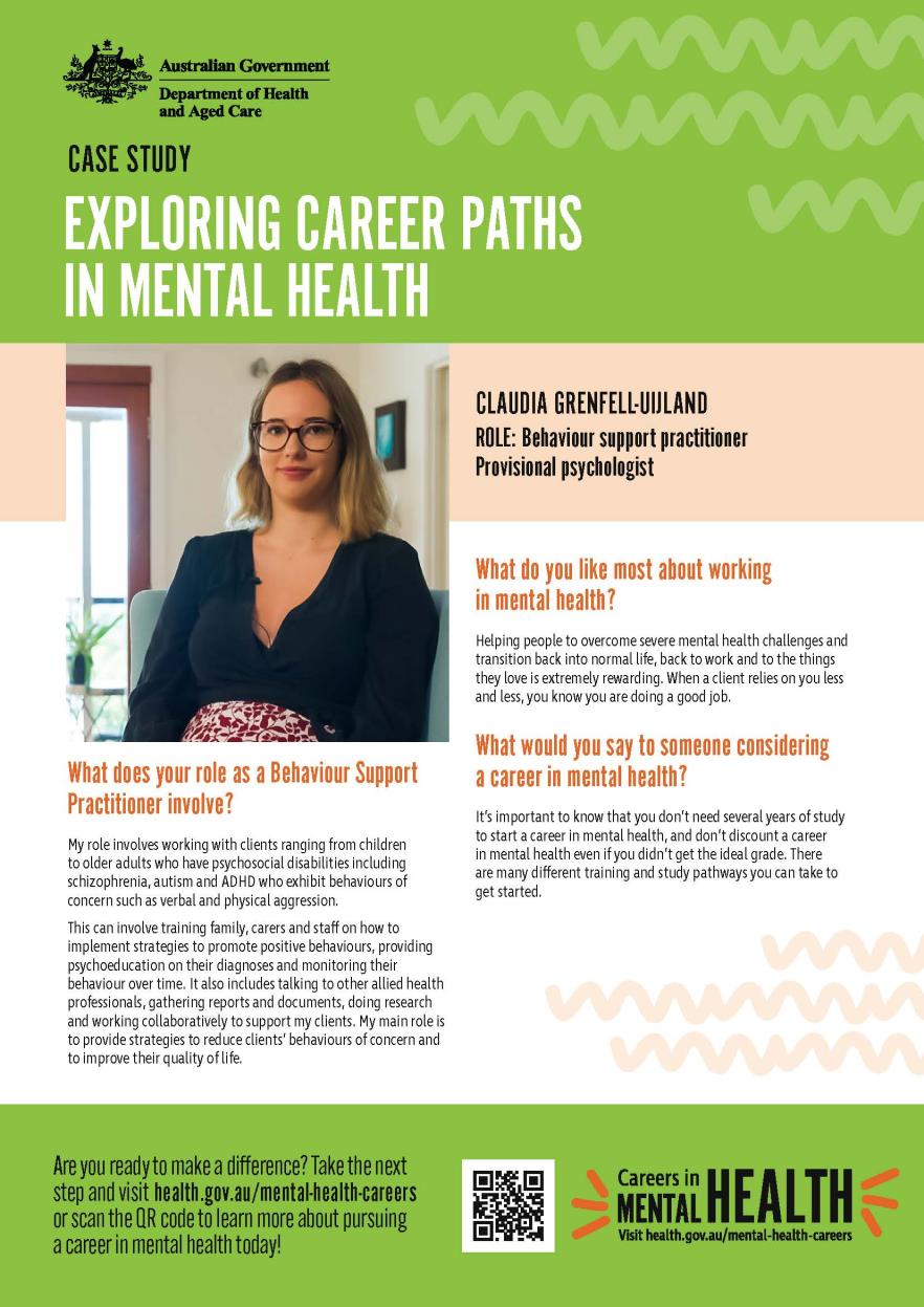 Mental health careers – Fact sheet – Behaviour Support Practitioner Claudia Grenfell-Uijland