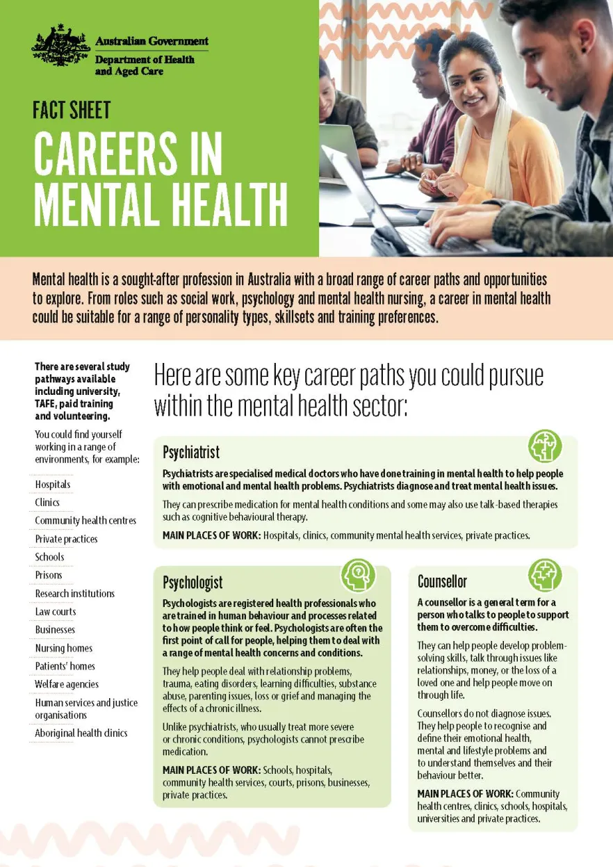 Mental health careers – Fact sheet – Careers in mental Health
