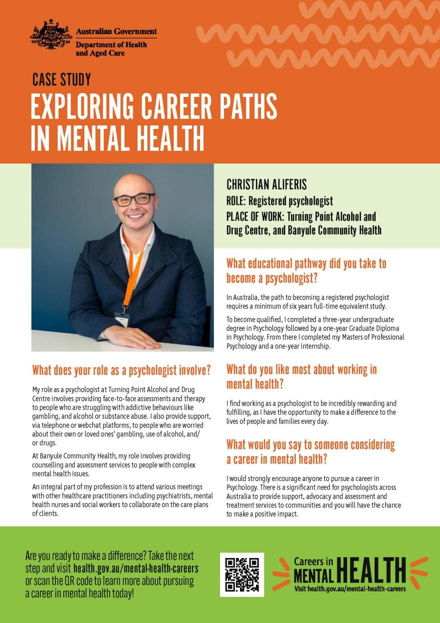 Mental health careers – Fact sheet – Registered Psychologist Christian Aliferis