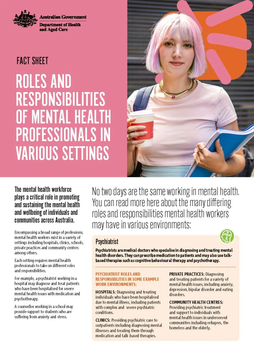 Mental health careers – Fact sheet – Roles and responsibilities of mental health professionals