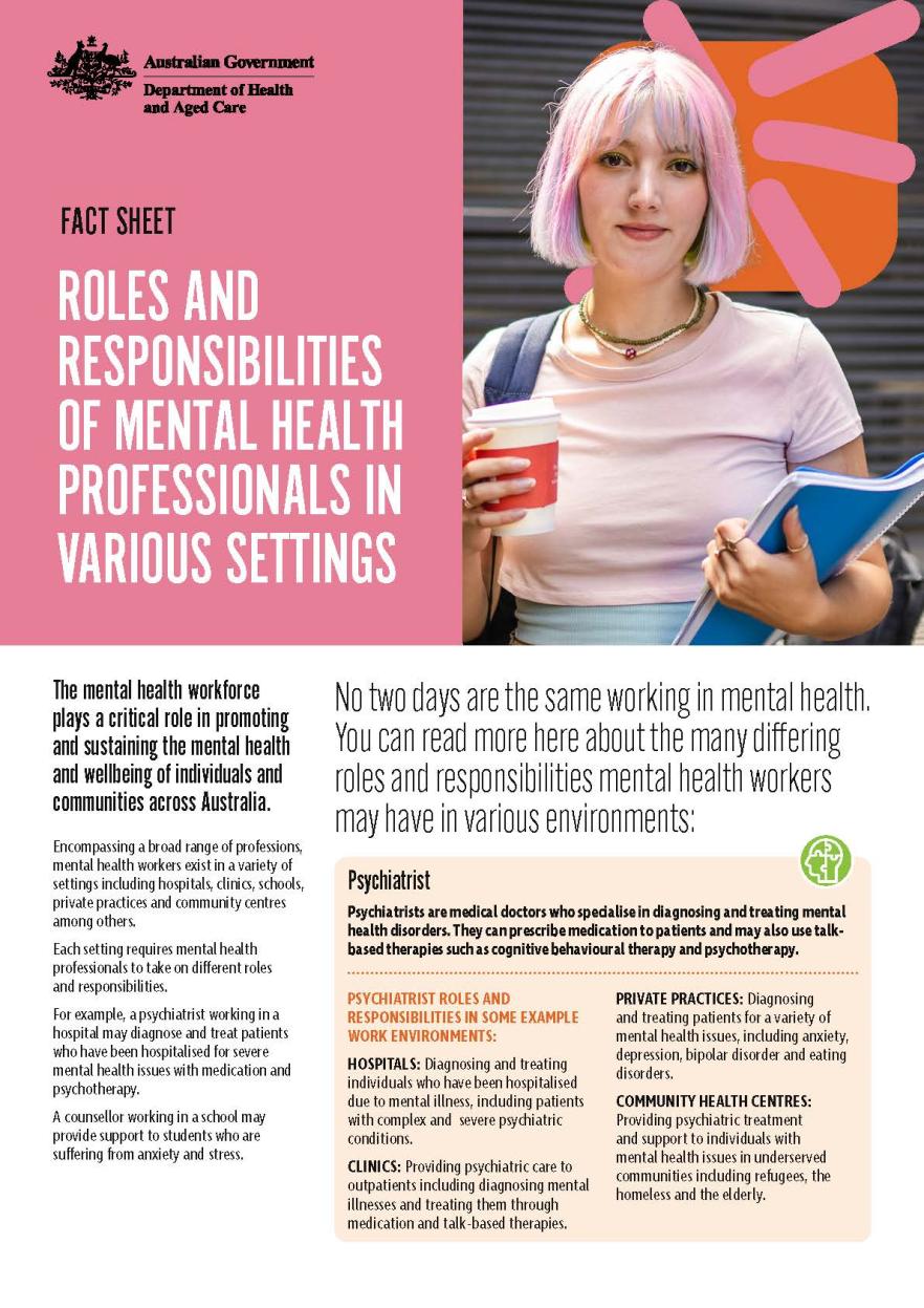 Mental health careers – Fact sheet – Roles and responsibilities of mental health professionals