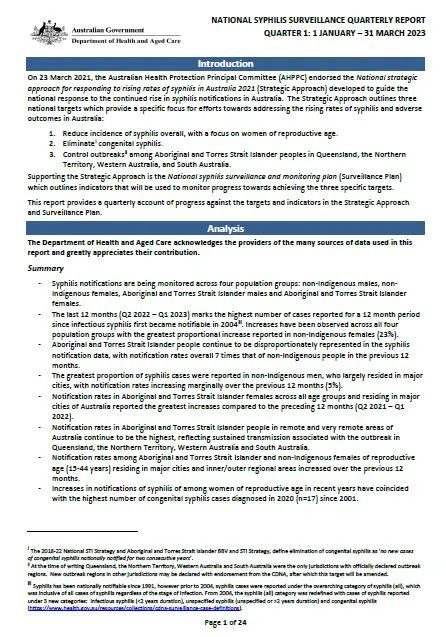 National syphilis surveillance quarterly report – January to march 2023
