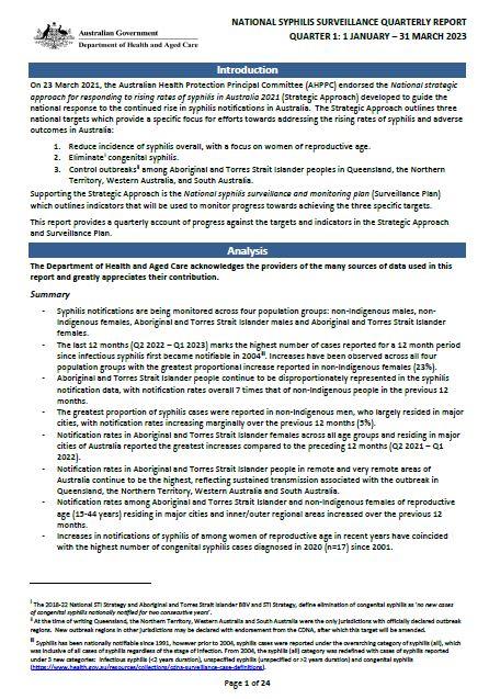 National syphilis surveillance quarterly report – January to march 2023