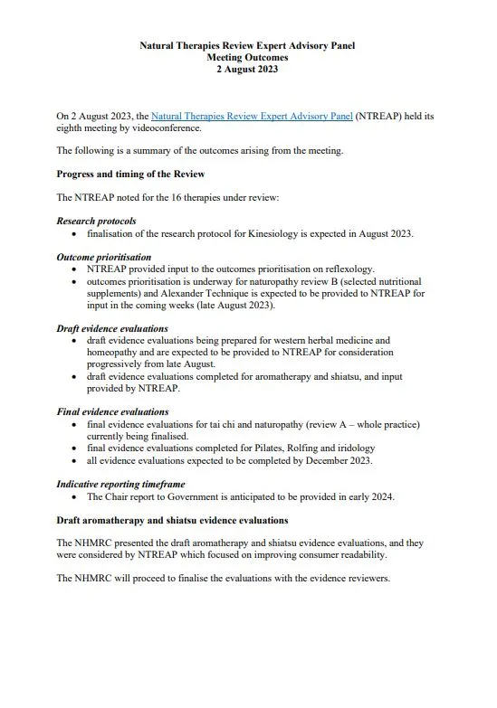 NTREAP Meeting Outcomes 2 August 2023