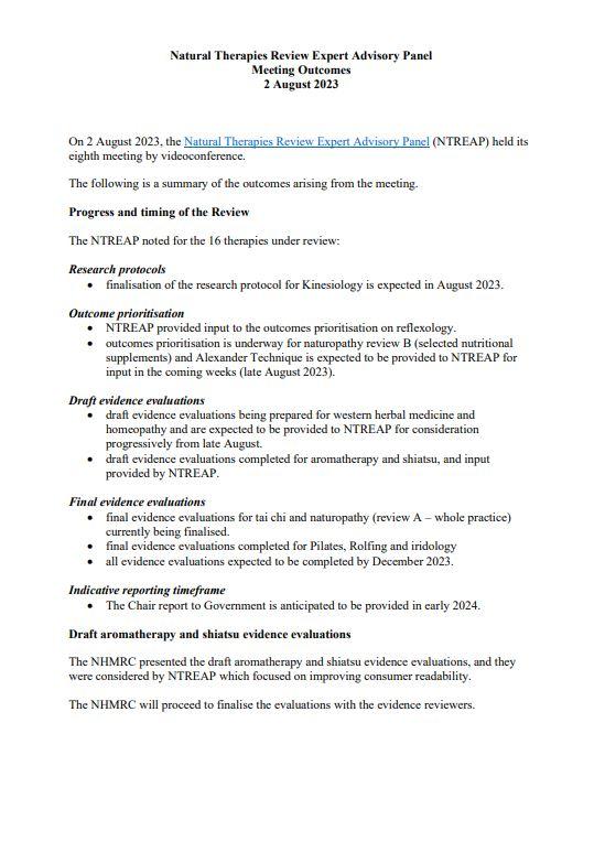 NTREAP Meeting Outcomes 2 August 2023