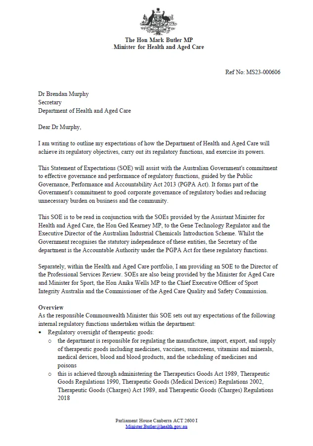 Statement of Expectations (SOE) – 20 June 2023