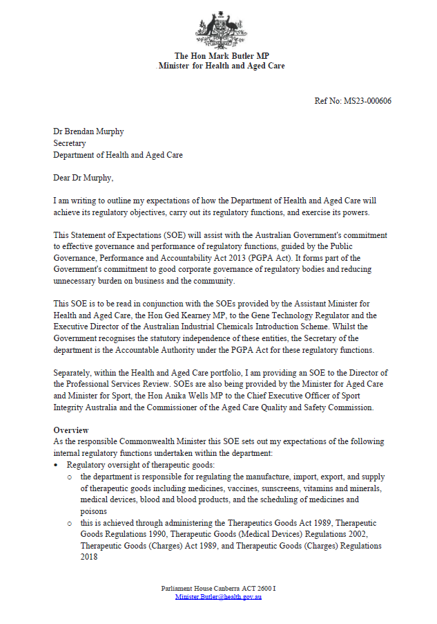 Statement of Expectations (SOE) – 20 June 2023