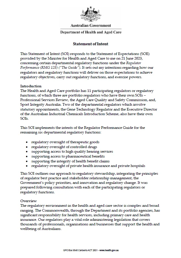 Statement of Intent (SOI) – 21 July 2023