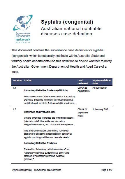 Syphilis (congenital) – Surveillance case definition