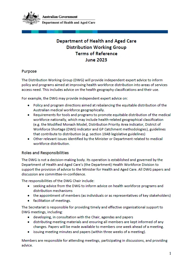 Distribution Working Group (DWG) – Terms of reference