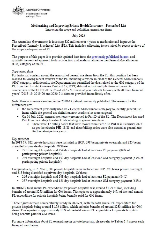Modernising and Improving Private Health Insurance – Prescribed List