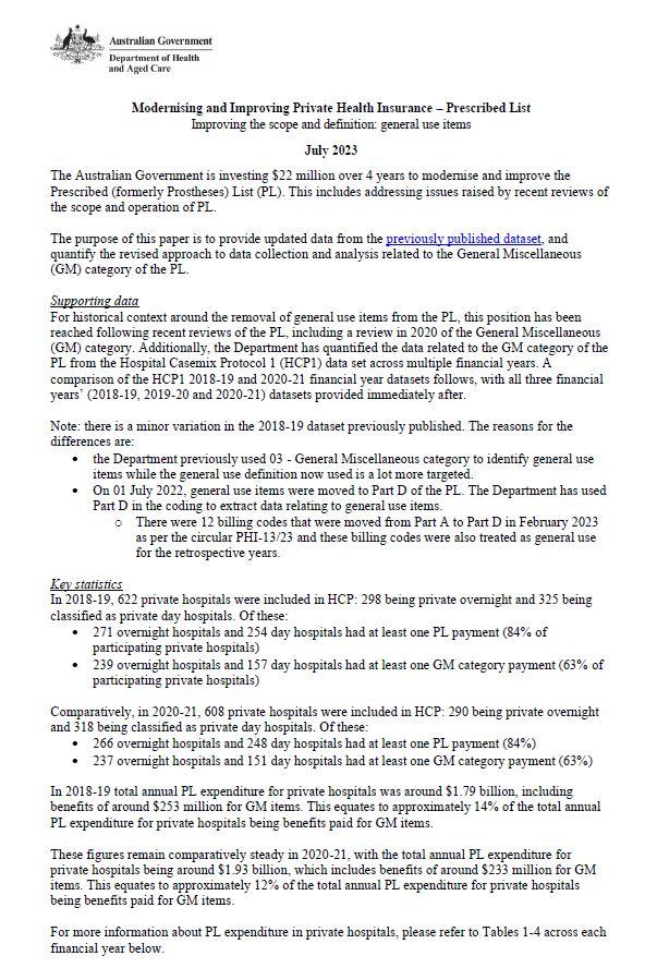 Modernising and Improving Private Health Insurance – Prescribed List