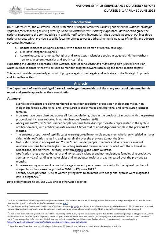National syphilis surveillance quarterly report – April to June 2023